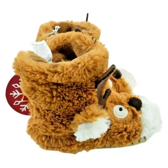 Little Blue House Kids Small 5 to 7 Brown Reindeer Cozy Slouch Slippers New - Picture 2 of 5
